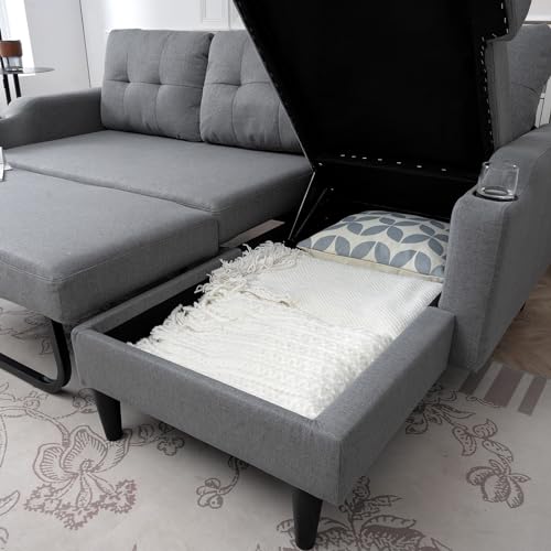 Modern Upholstered Pull Out Sleeper Sofa with Cup Holders, Brown W74223