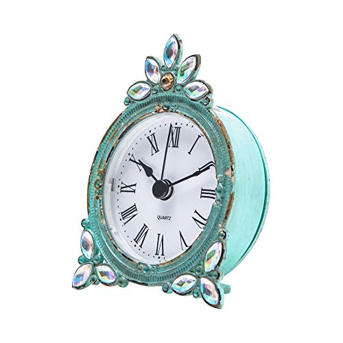 NIKKY HOME Small Table Clock with Faux Pearls, White A9876