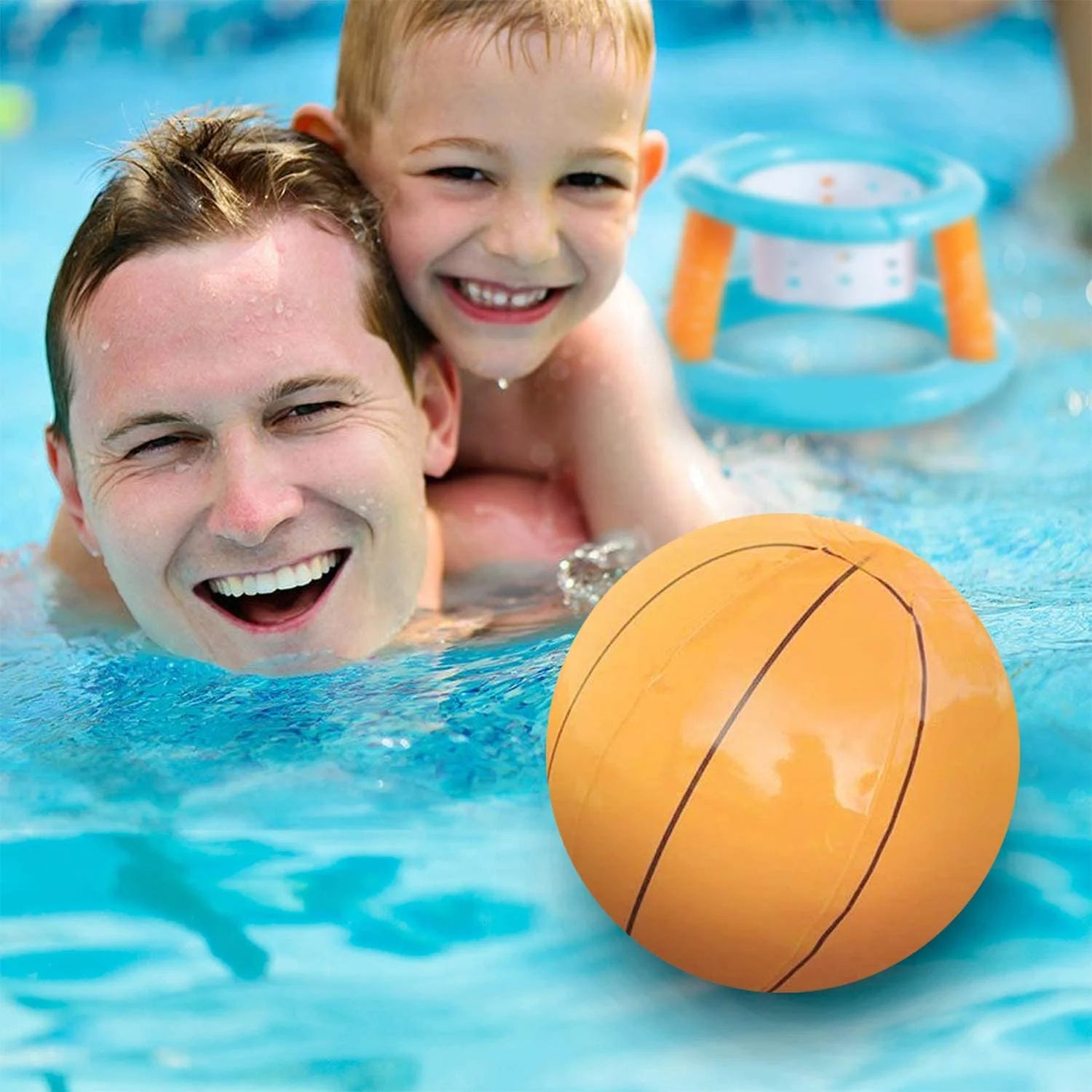 Vesna Pool Volleyball Set, Inflatable Floating Set with 2 Balls & Basketball Hoops, Light Blue M7080