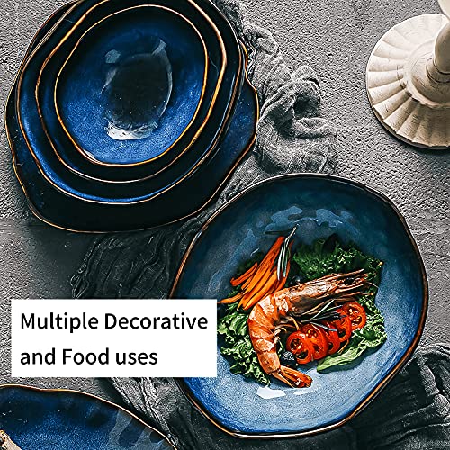 Ceramic Decorative Dish Blue Pottery Fruit Bowl Porcelain Centerpiece Accent Tray G763340