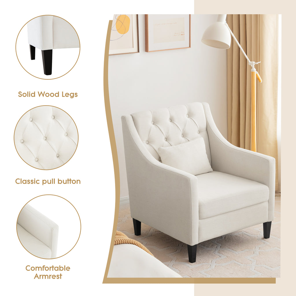 HUIMO Mid Century Modern Accent Chair, Upholstered Fabric Armchair with Wood Frame (Beige) C438319