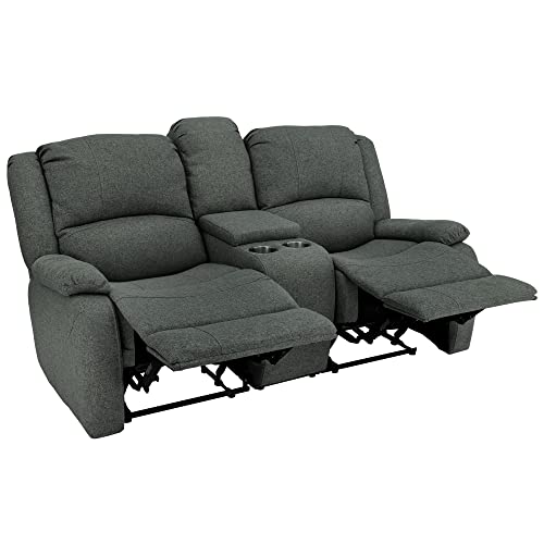 RecPro Charles 94" Double Recliner RV Sofa with Convertible Console, Fossil Cloth J7809