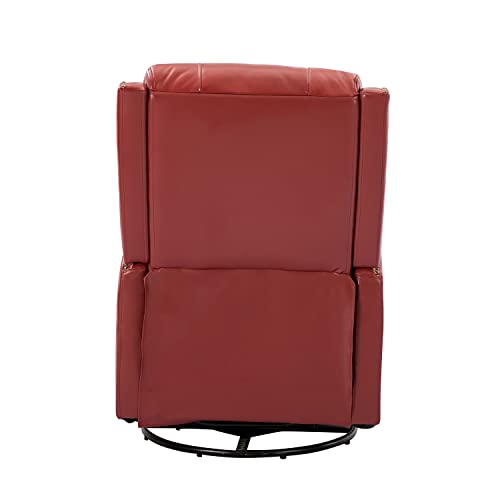 Genuine Leather Swivel Recliner Chair with Wingback and Nailhead Trims, Red Z27530