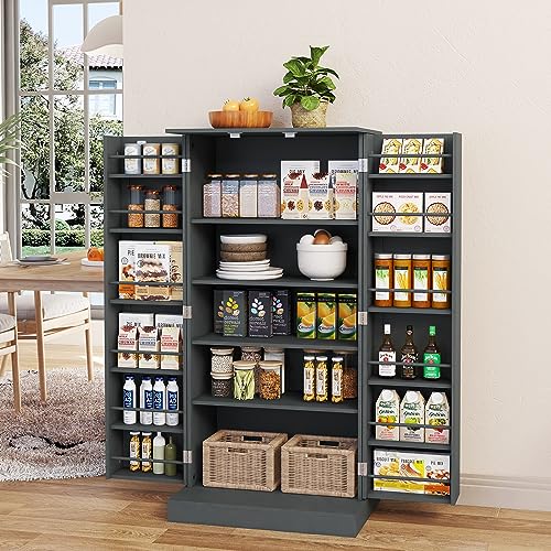 Yusong 72'' Tall Kitchen Pantry Cabinet, Farmhouse Storage Cabinet with 4 Doors and Adjustable Shelf, White Q225142