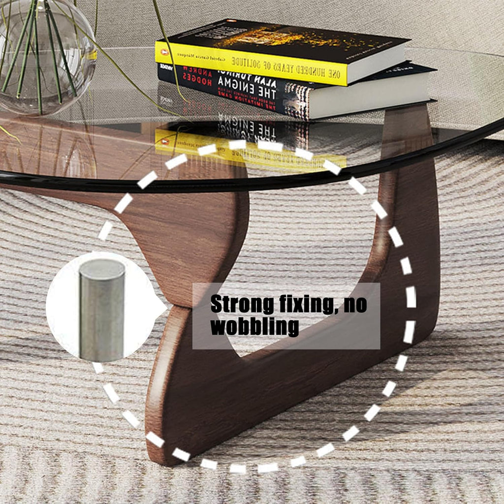 Triangle Glass Coffee Table Mid-Century Modern End Table Solid Wood Base Tempered Glass Top K4701