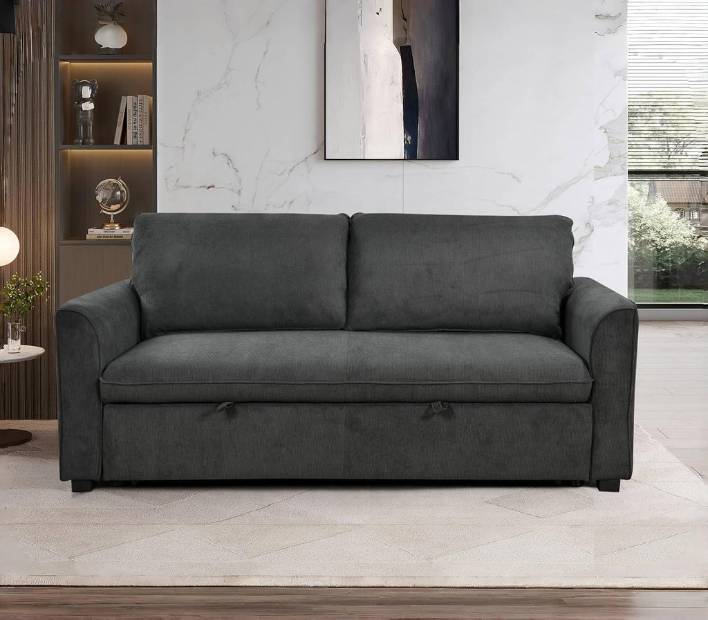 Queen Size Convertible Sleeper Sofa Bed 78-Inch Pull-Out Loveseat Beige K1972