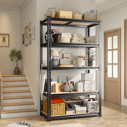 REIBII 2045LBS Storage Shelves 72" H x 35.55" W x 16" D Heavy Duty 5 Tier Adjustable Metal Shelving Unit, Black Q376