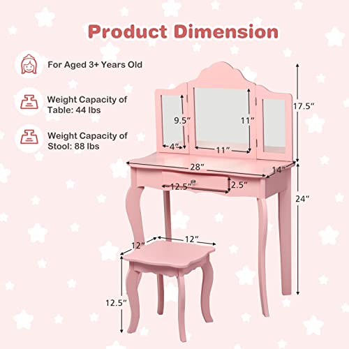 HONEY JOY Kids Vanity Set with Mirror and Stool, White L306