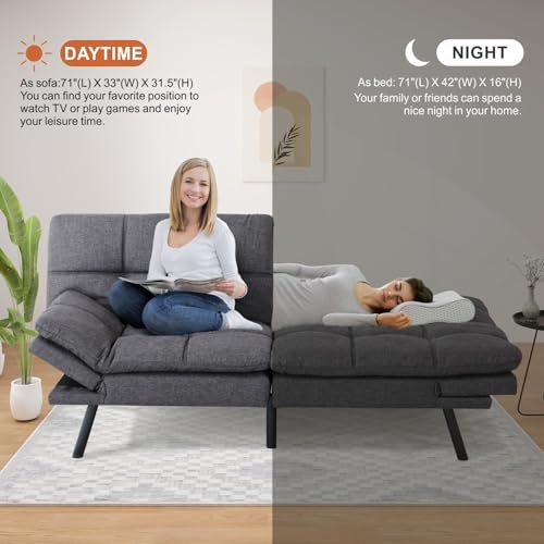 Futon Sofa Bed with Memory Foam, Convertible Couch for Small Spaces N170