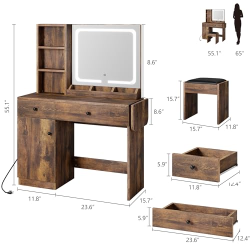 IDEALHOUSE Vanity Desk with Mirror and Lights, White N6420