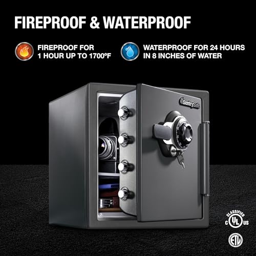 SentrySafe Fireproof Waterproof Steel Safe with Dial Combination Lock, Black W917