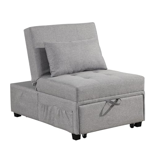 4 in 1 Convertible Sofa Bed Chair with Ottoman, Linen Fabric, Adjustable Backrest C365