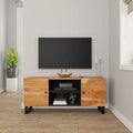 TV Stand 41.3"x13"x18.1" Solid Wood Acacia,Industrial Wooden TV Stand with 4 Compartments for Ample Storage Furniture for TV & Media, Entertainment Centers