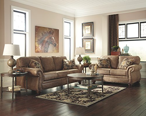 Signature Design by Ashley Olsberg Faux Leather Sofa with Nailhead Trim, Gray Y126