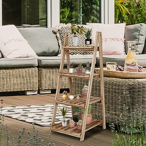 4-Tier Wood Ladder Shelf for Living Room, Home Office I3917