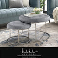 Posh Living Aaden Tufted Faux Leather Nesting Ottoman in Gray/Chrome (Set of 2)