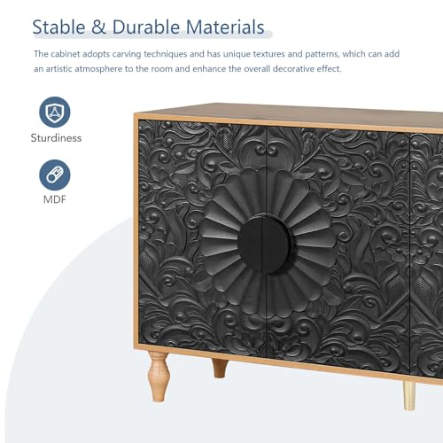 Carved Flower Sideboard Buffet Cabinet with Storage, 63" P1969