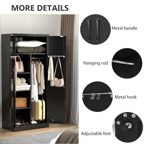 Metal Armoire Wardrobe with 2 Doors, 2 Drawers and Hanging Rod B671843