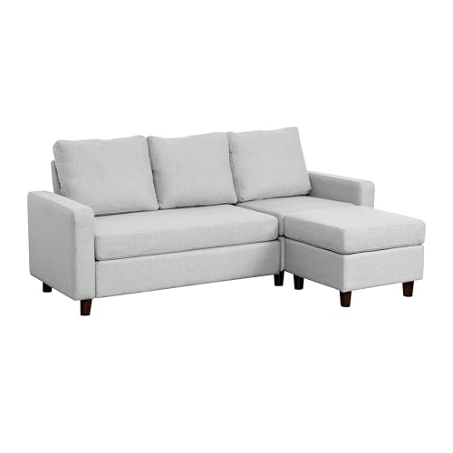 Babion 79" Convertible Sectional Sofa Couch, Linen Fabric, Light Gray L696564