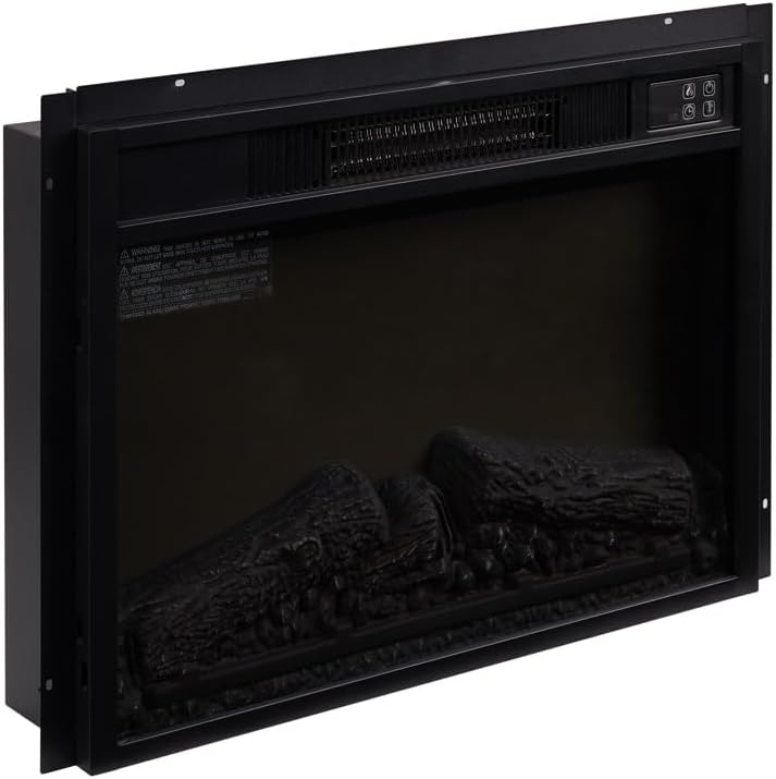 Electric Fireplace Insert 23" Black Modern Glass Metal L298314