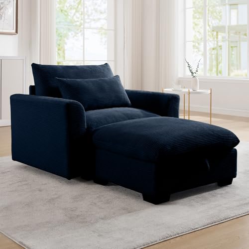Corduroy Oversized Accent Chair with Storage Ottoman E4143