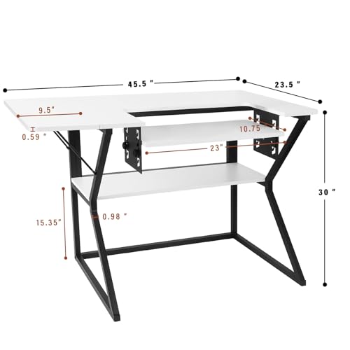 Sewing Table with Adjustable Platform and Storage Shelf - White M966