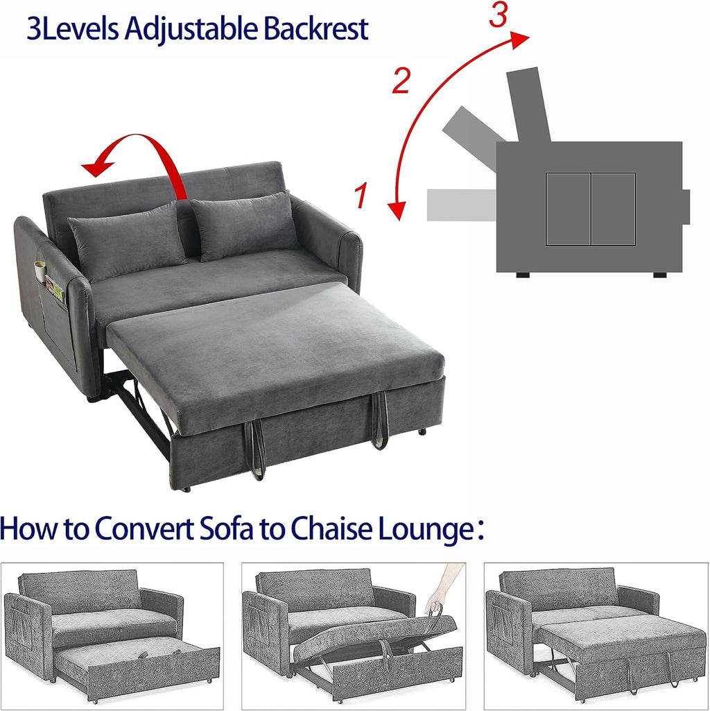 3-in-1 Convertible Sleeper Sofa Bed Recliner, Grey O8746