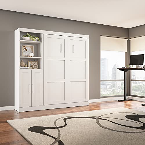 Bestar Pur Full Murphy Bed with Storage Unit, 84-inch Wall Bed in Bark Grey N390875