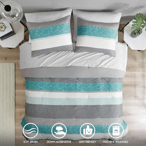 Madison Park Essentials Queen Comforter Set, 7 Piece, Aqua/Grey Z327