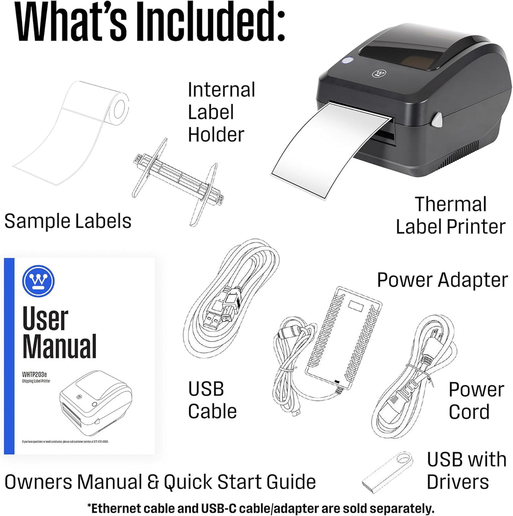 Westinghouse Direct Thermal Label Printer USB, Commercial Grade, 4x6 Labels K67885