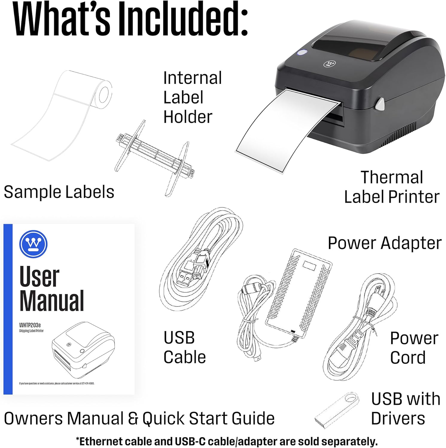 Westinghouse Direct Thermal Label Printer USB, Commercial Grade, 4x6 Labels K67885