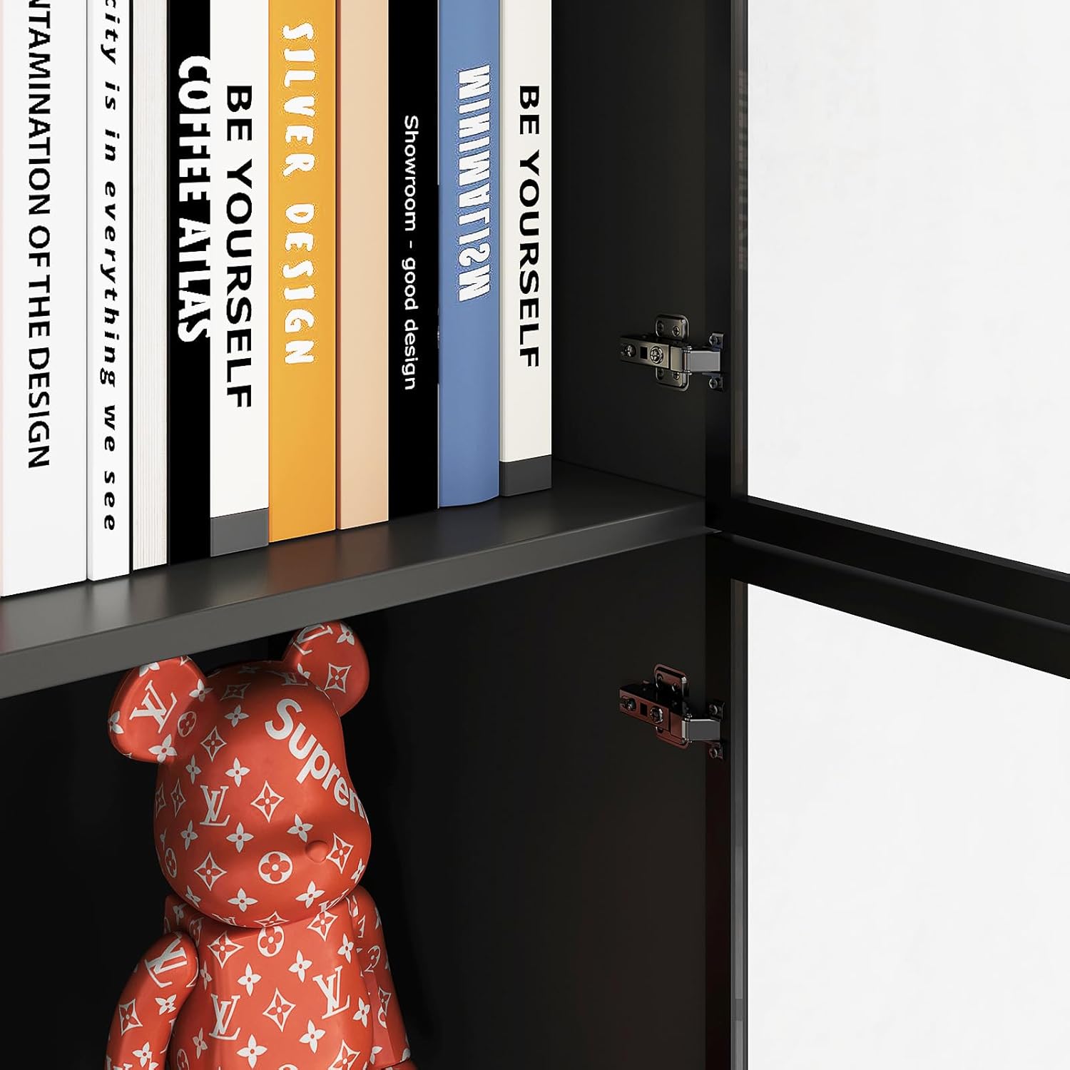 Wooden Display Cabinet with Glass Doors and LED Light, Black K527