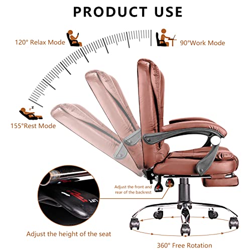Big and Tall Ergonomic Leather Office Chair with Foot Rest, Brown C168705