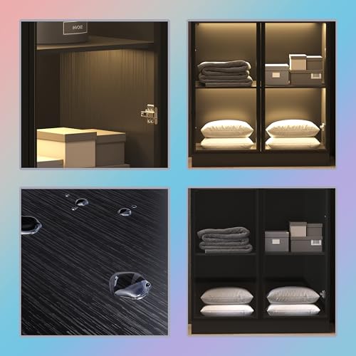 Display Cabinet with Glass Doors & Lights, 3-Tier, 2 Drawers, Black M7708