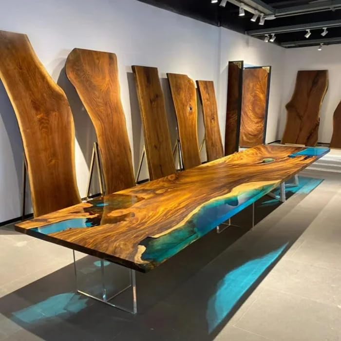 Customized Large Epoxy Table,Blue Live Edge, Wooden Transparent Green Look, Resin Dining Table for 2, 4, 6, 8, Epoxy Coffee Table, Living Room Table, Home decor (without Stand, 36 x 24 Inches)