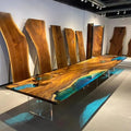 Customized Large Epoxy Table,Blue Live Edge, Wooden Transparent Green Look, Resin Dining Table for 2, 4, 6, 8, Epoxy Coffee Table, Living Room Table, Home decor (without Stand, 36 x 24 Inches)