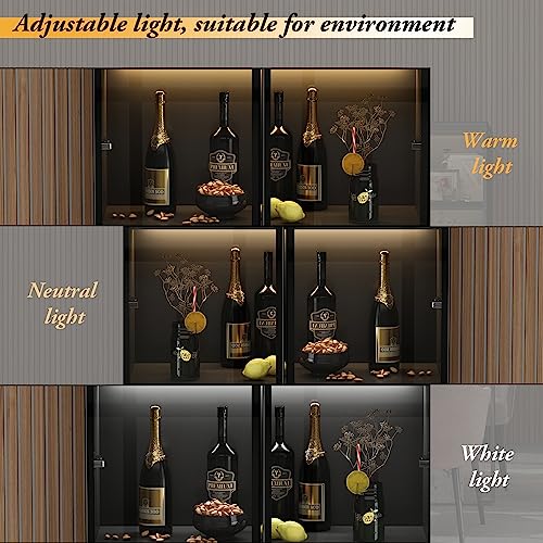 Hitow Glass Door Cabinet with Lights, 4 Shelves and 2 Drawers, Black F6428