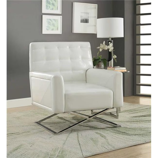 Rafael Accent Chair, White PU & Stainless Steel - 39 x 34 x 28 in.