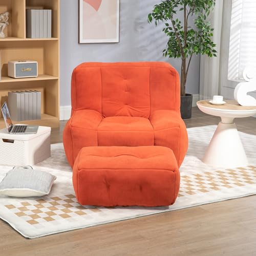 Bean Bag Chair Microfiber Upholstered with Footstool (White) J7126