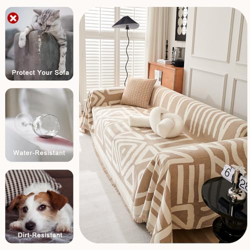 Water Resistant Boho Chenille Couch Cover for Dogs, Washable, 3 Cushion, Black R289741