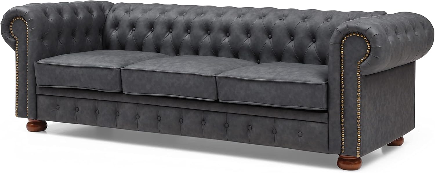 Classic Chesterfield Sofa Dark Grey Faux Leather N111