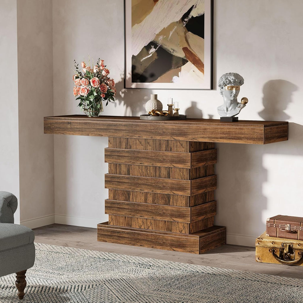 63-Inch Farmhouse Narrow Console Table for Entryway, Living Room, Rustic Brown B8699
