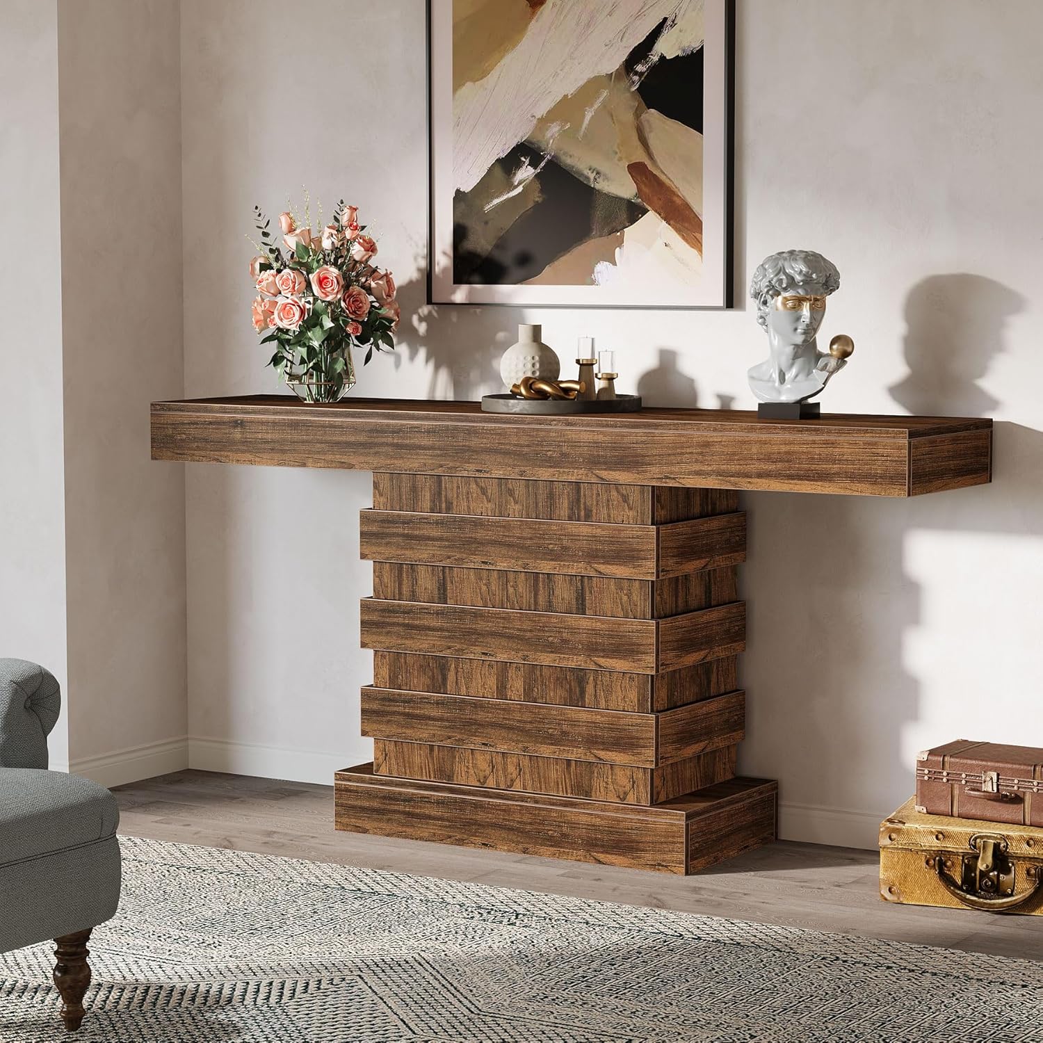 63-Inch Farmhouse Narrow Console Table for Entryway, Living Room, Rustic Brown B8699