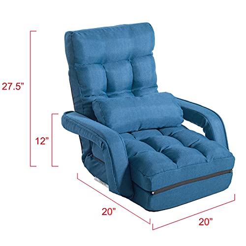 6-Position Adjustable Chaise Lounge Sofa with Armrests and Pillow, Blue B590