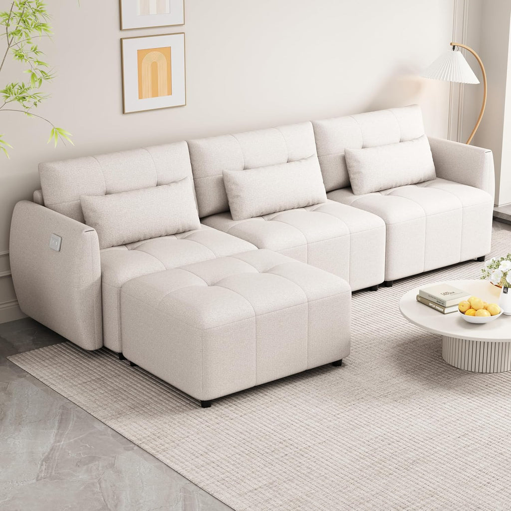 Oversized 114" Convertible Sectional Sofa with Ottoman, Beige X541