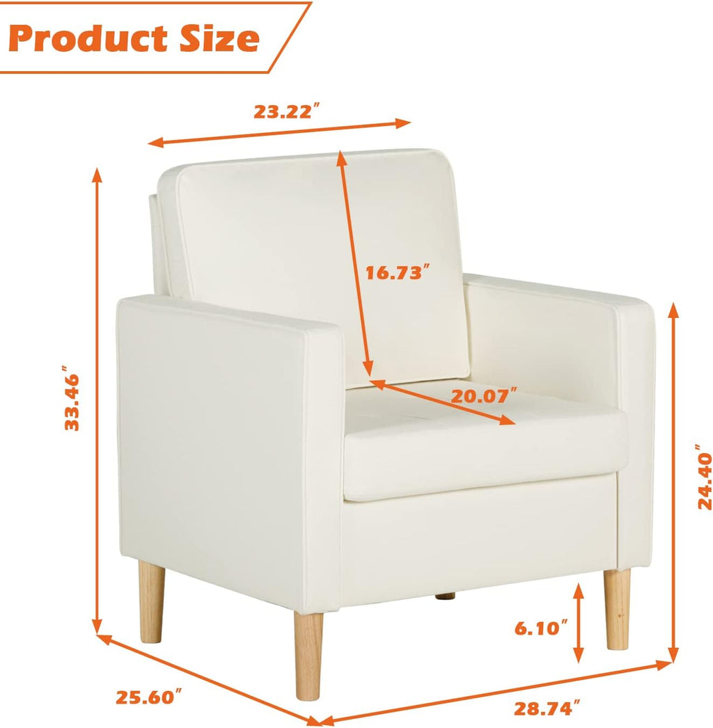 Mid-Century Faux Leather Accent Arm Chair for Living Room, Cream White A700105