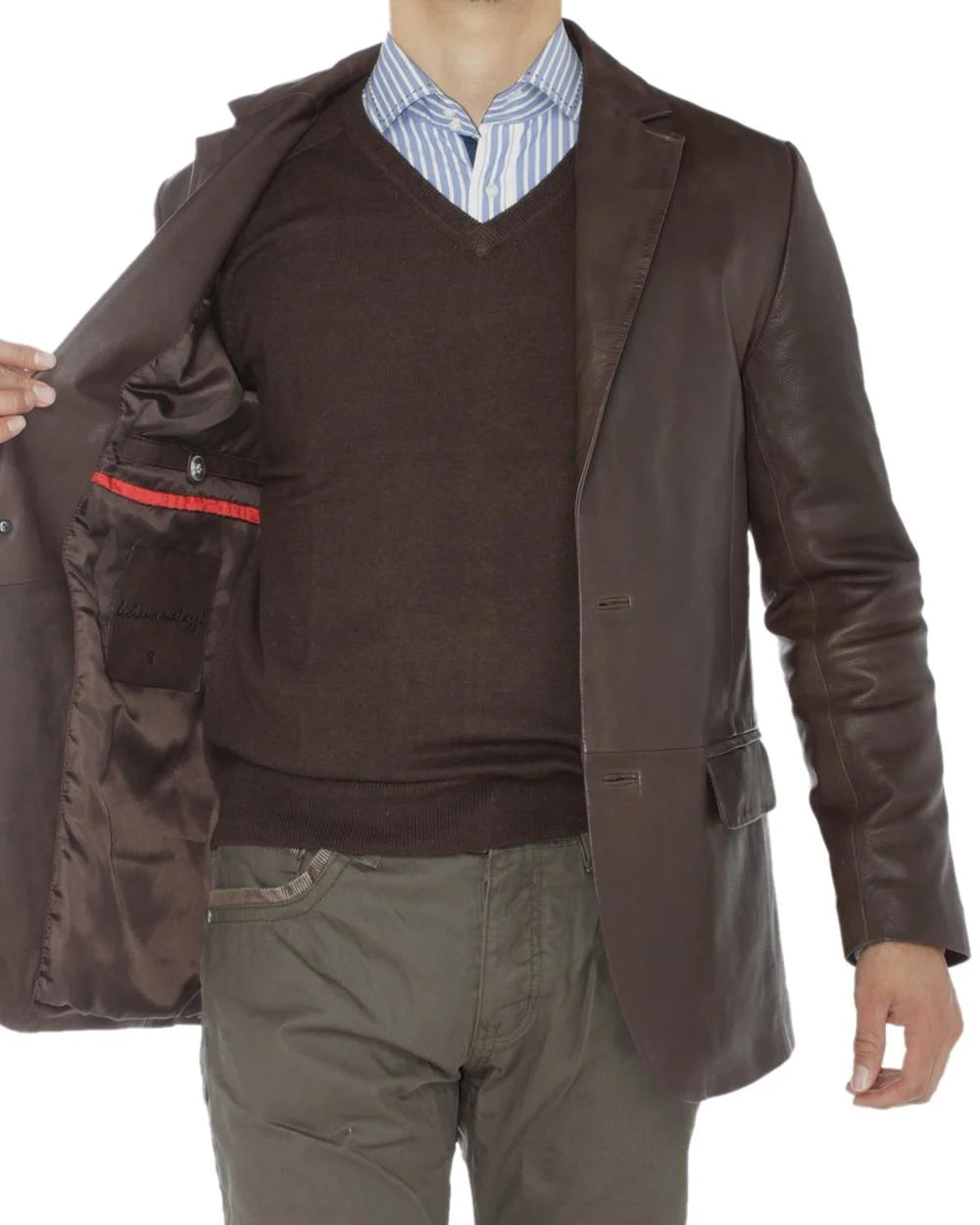 LN LUCIANO NATAZZI Men's Lambskin Leather Blazer Brown N839