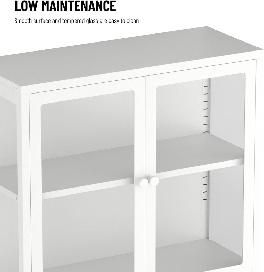Tempered Glass Storage Cabinet 4-Door White with Adjustable Shelves U35144