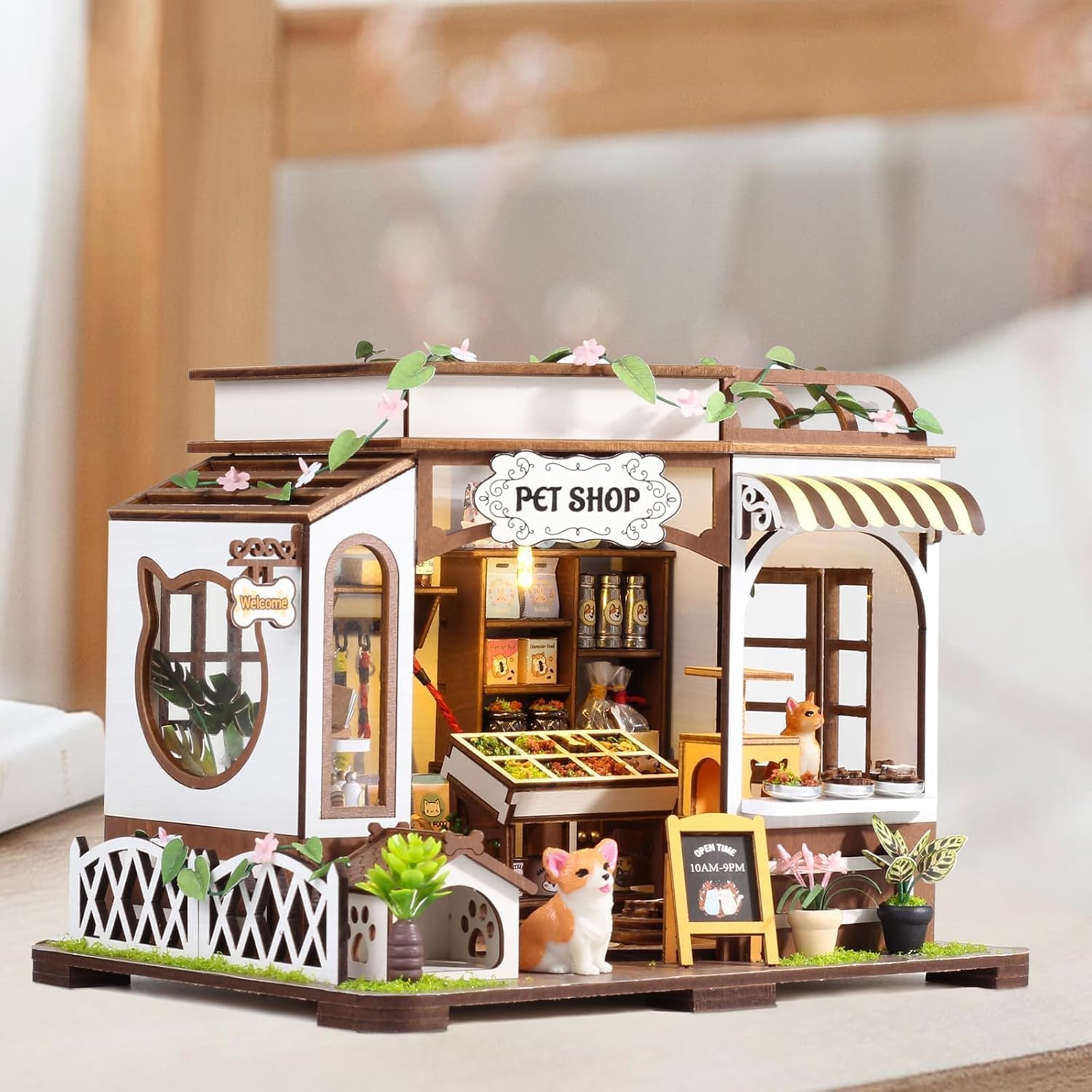 DIY Miniature House Kit 3D Wooden Pet Shop with Furniture and Light H355439