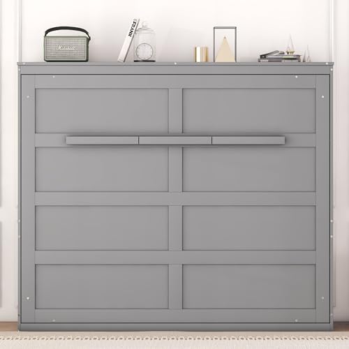 SOFTSEA Queen Size Murphy Bed, Wood Folding Wall Bed, White B4030